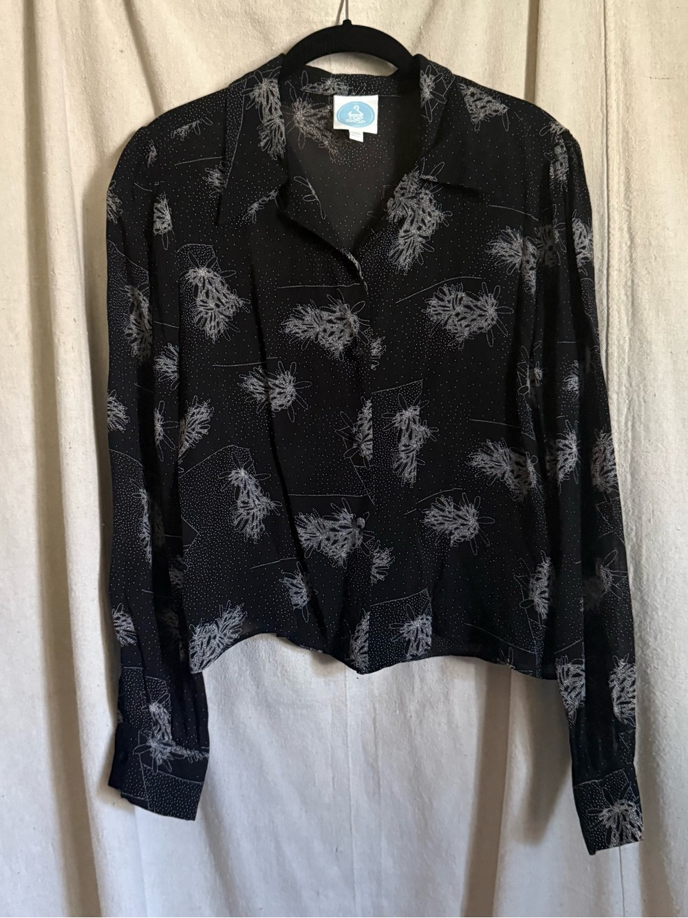Black Button-Down Shirt with White Print